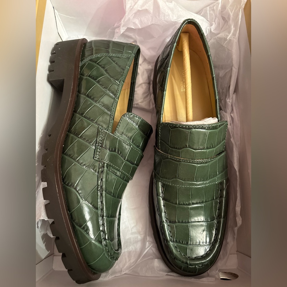 Michael Kors Forest Green Crocodile Pattern Loafers